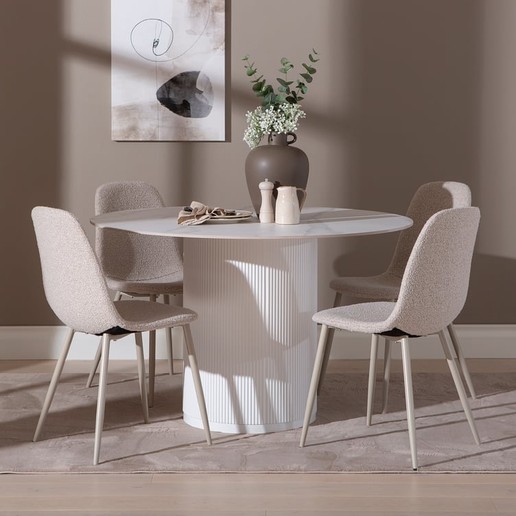 Kalida & Maria ruokailuryhmä pyöreä 120cm neljälle, valkoinen/beige
