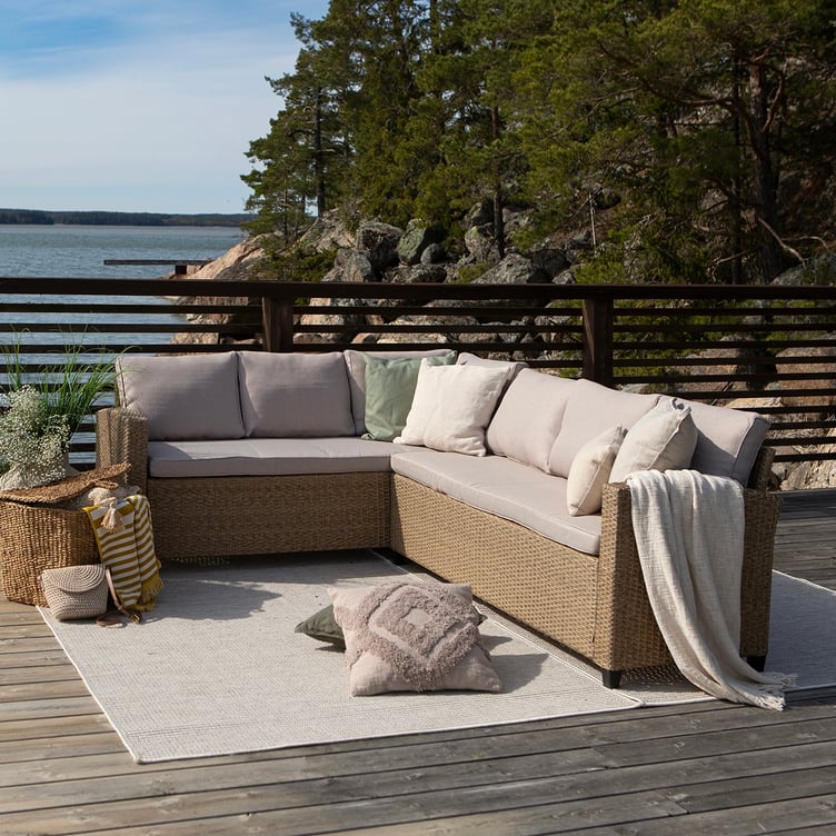 Savona kulmasohva, harmaa/beige polyrottinki