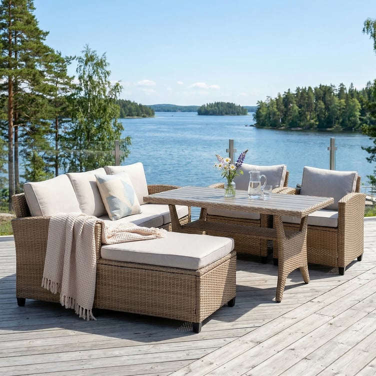 Savona sohvaryhmä harmaa/beige (divaanisohva + korkea pöytä + 2 nojatuolia)