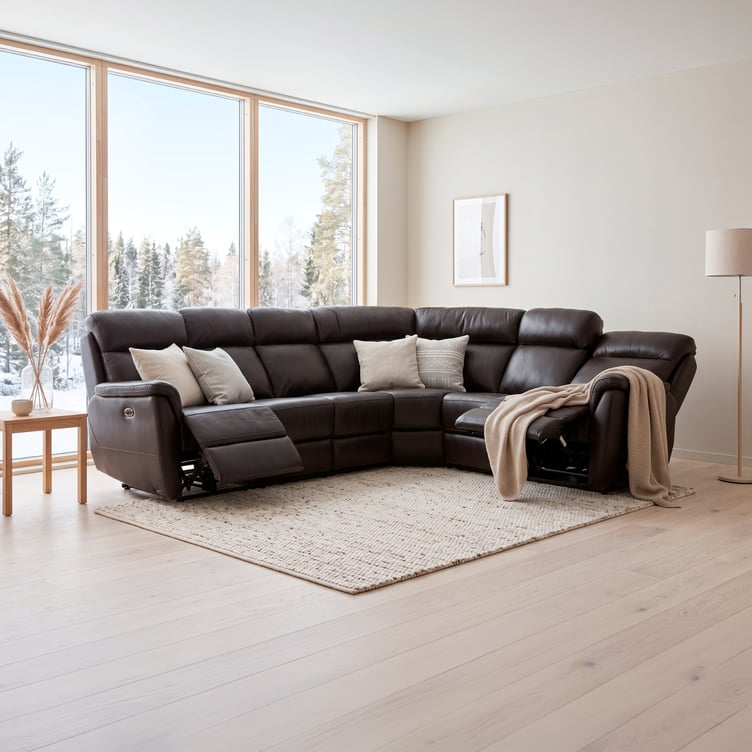 Loungea Colorado recliner-kulmasohva 3K2/2K3, musta nahka/keinonahka