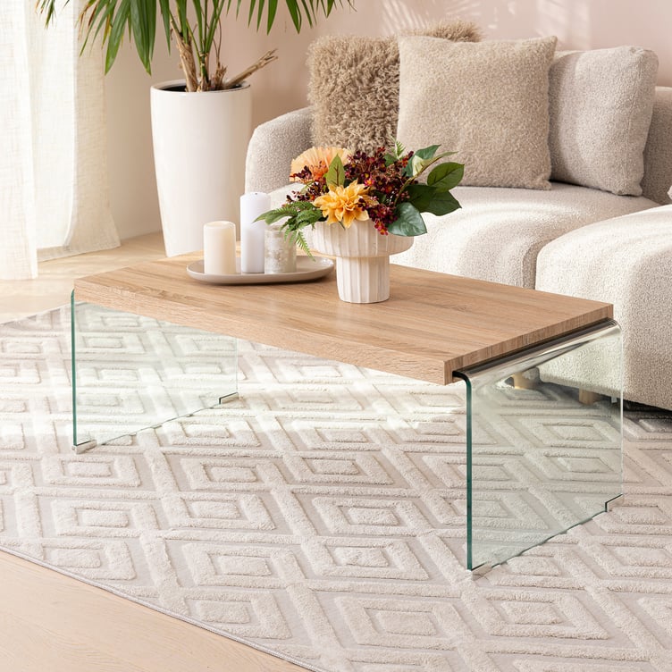 Venture Design Dawn sohvapöytä 110x55x40cm, 10mm lasirunko puujäljitelmäkannella (MDF)