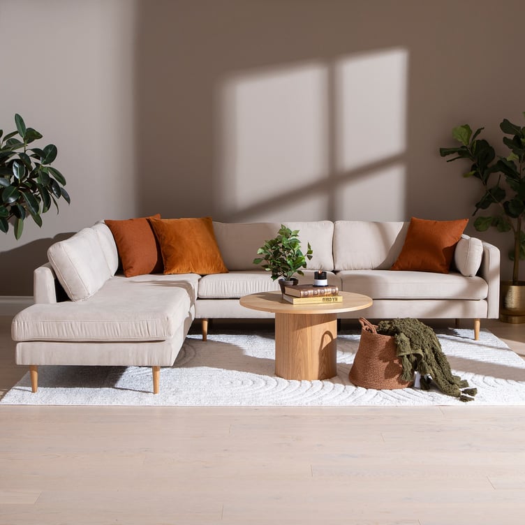 Copenhagen Nordic avokulmasohva (vasen), Soro 21 beige / tammijalat