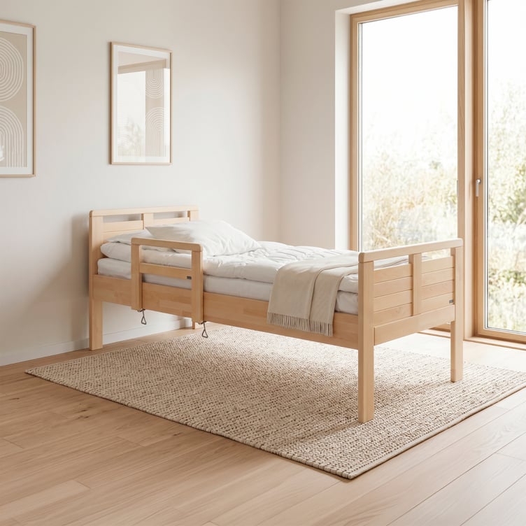 Seniori sänky 90x200 nousutuella, koivu lakattu (reunan korkeus 37cm)