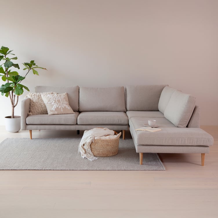 Copenhagen Scandic avokulmasohva (oikea) beige / tammijalat