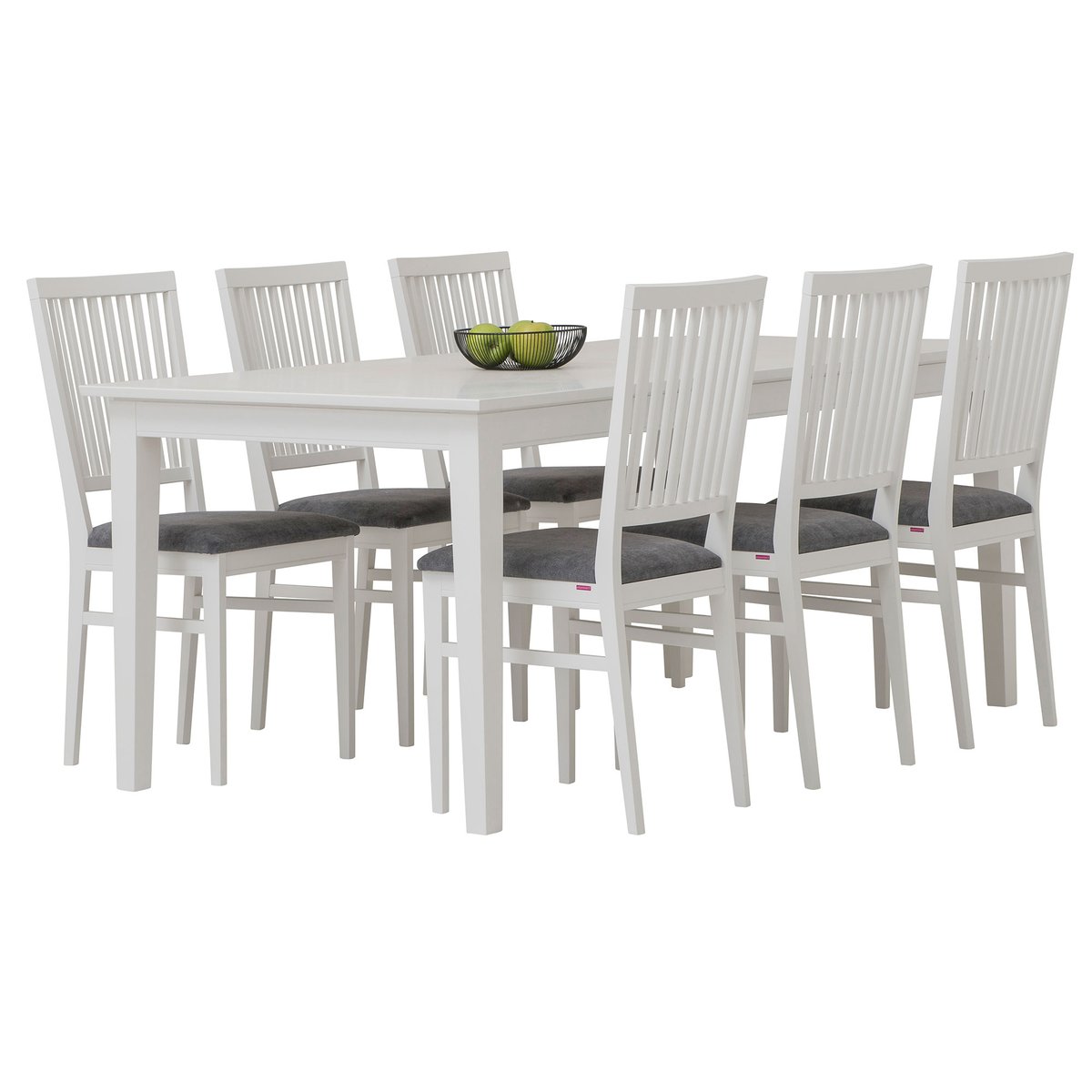 Kartano ruokailuryhmä 95x180 kuudelle valkoinen/harmaa istuin