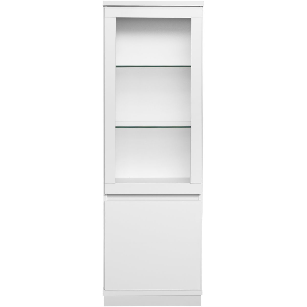 Sata-sarja matala vitriini nro 91. 47cm vasen ovella valkoinen, sokkeli