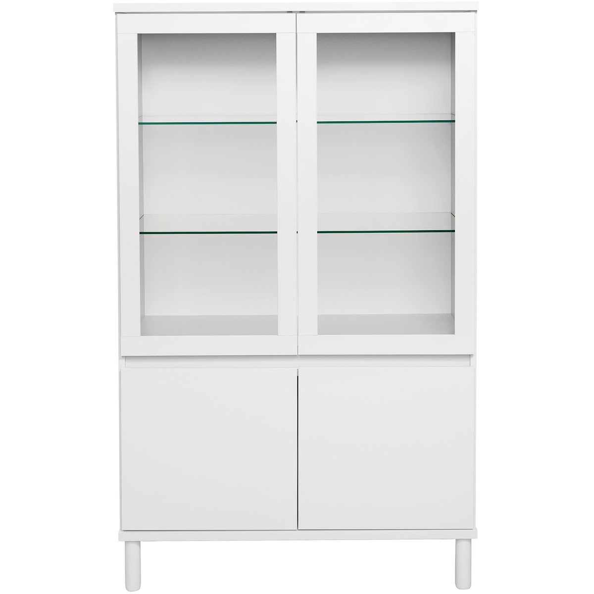 Sata-sarja matala vitriini nro 95. 92cm ovilla valkoinen, pyöreä jalka
