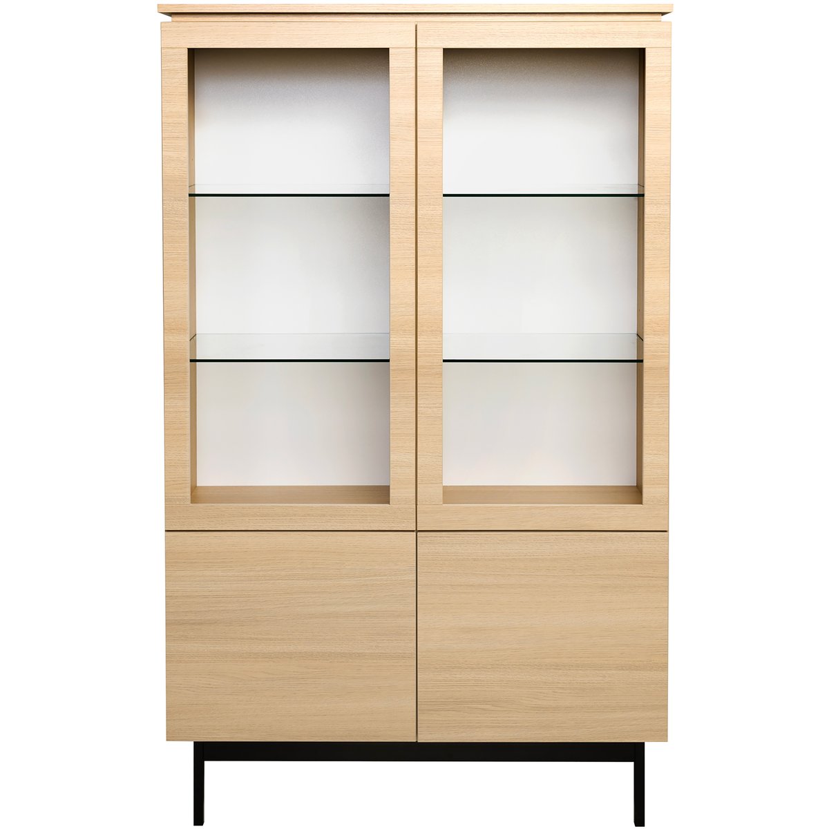 Lakeus vitriini nro 7. 99 cm tuplakannella, vaalea tammi, metallinen jalkasokkeli