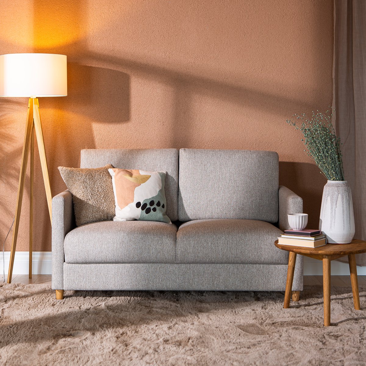 Nobe 2-ist.vuodesohva 140cm beige, saarni jalka