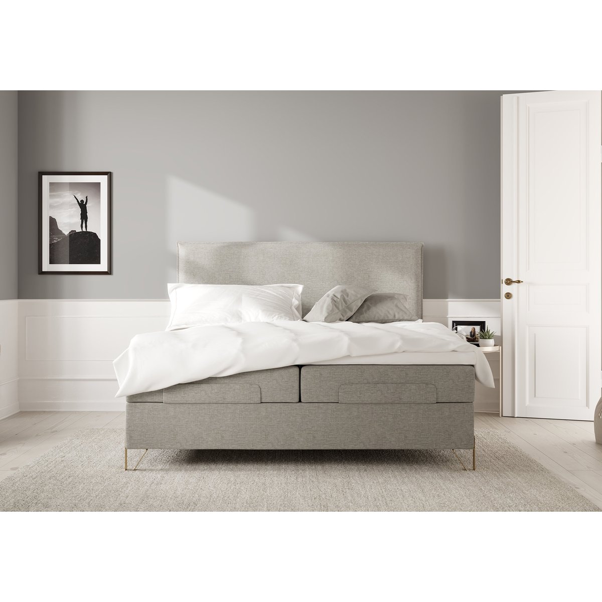 Wonderland Vip moottorisänky 160x200cm, (firm) beige + Superior latex petauspatja (2kpl 80cm)