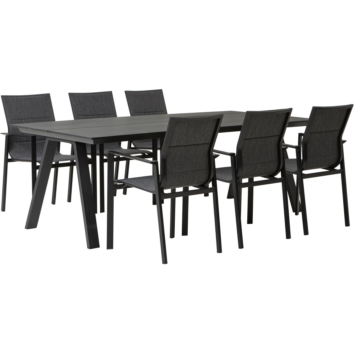Messina & Newark ruokailuryhmä 220x100 kuudelle Musta pinottava tuoli