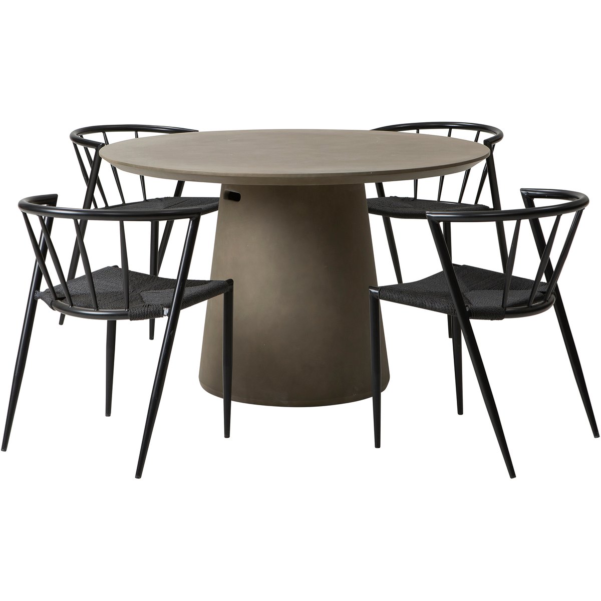 Skagen & Deco ruokailuryhmä pyöreä 120cm neljälle Mustat tuolit