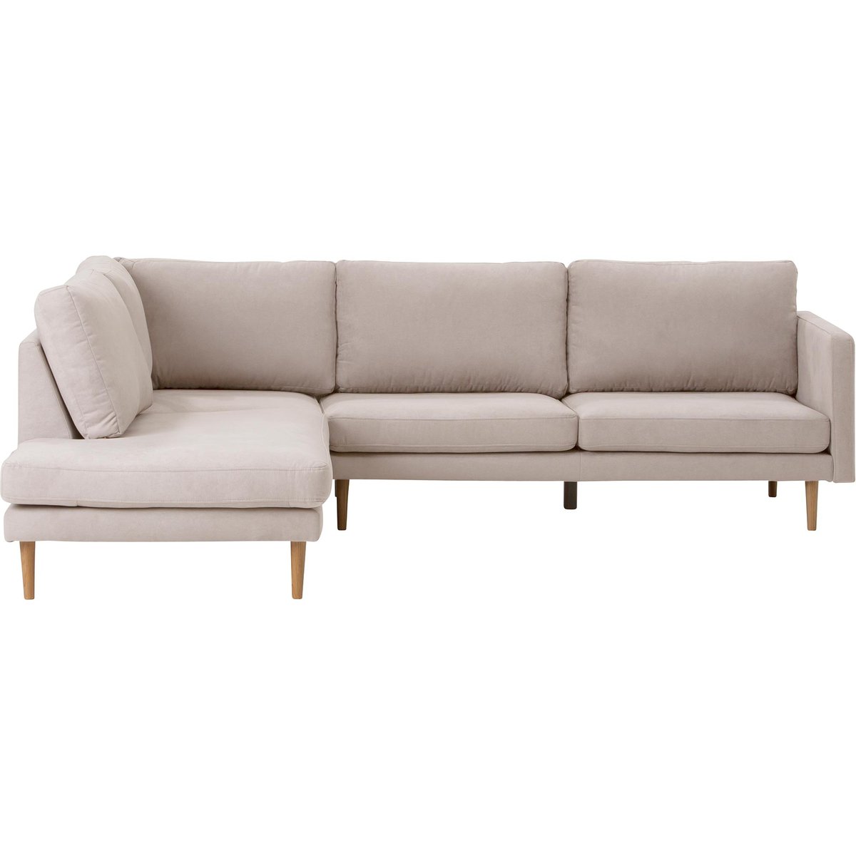 Copenhagen Scandic avokulmasohva (vasen), Soro 21 beige / tammijalat